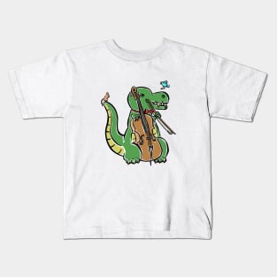 Tyrannosaurus Dinosaur Dino Cello Cellist Cartoon Cute Character Kids T-Shirt